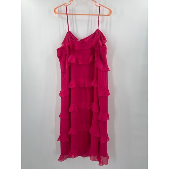 LUCY PARIS Dress Size Extra Large NWT Fuchsia Pink Ruffle Tiered Midi Cocktail - Picture 3 of 16